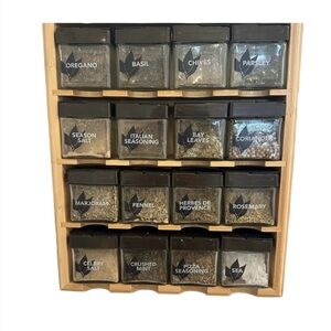 Bamboo Spice Rack with Black Lids